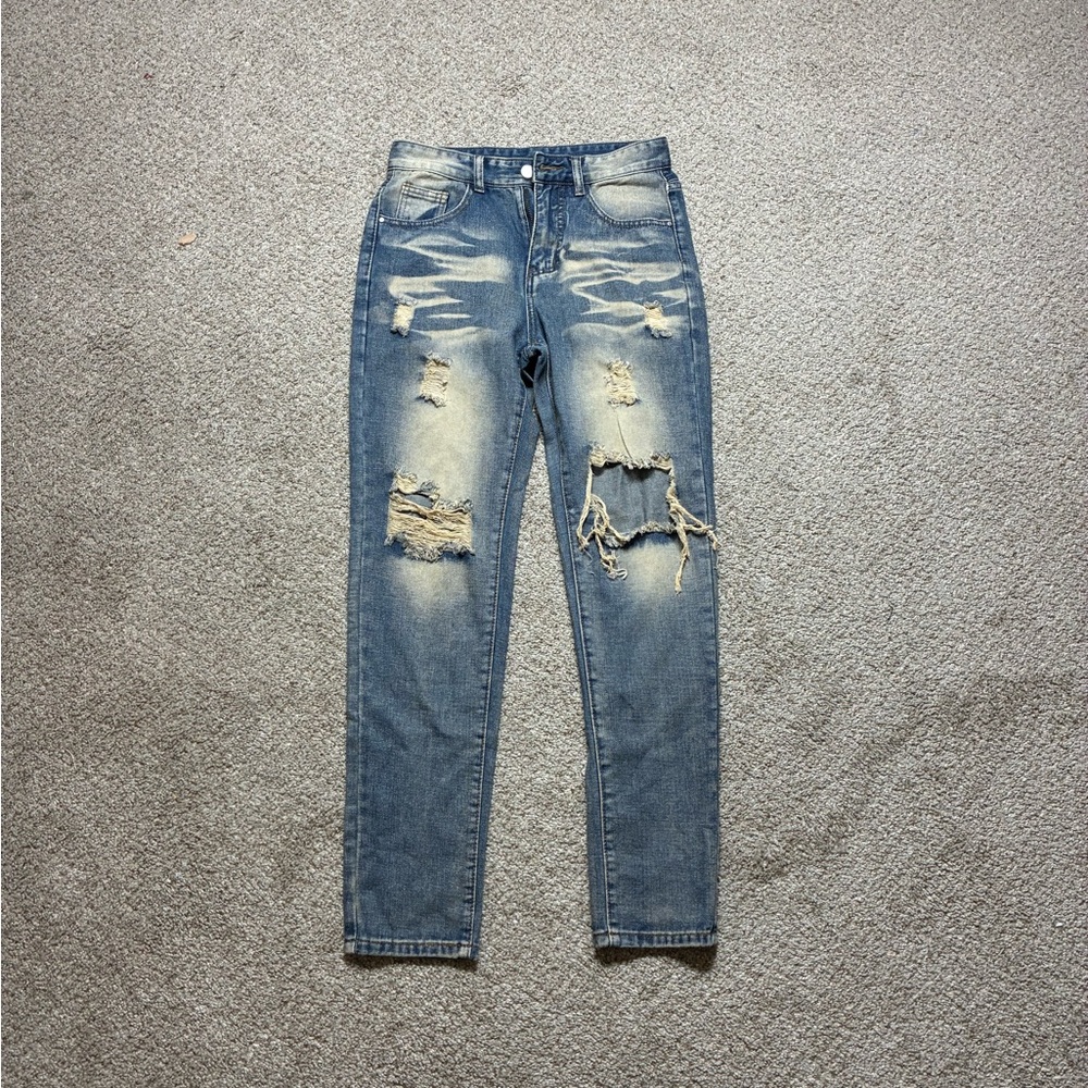 SHEIN Light Blue Distressed Skinny Jeans